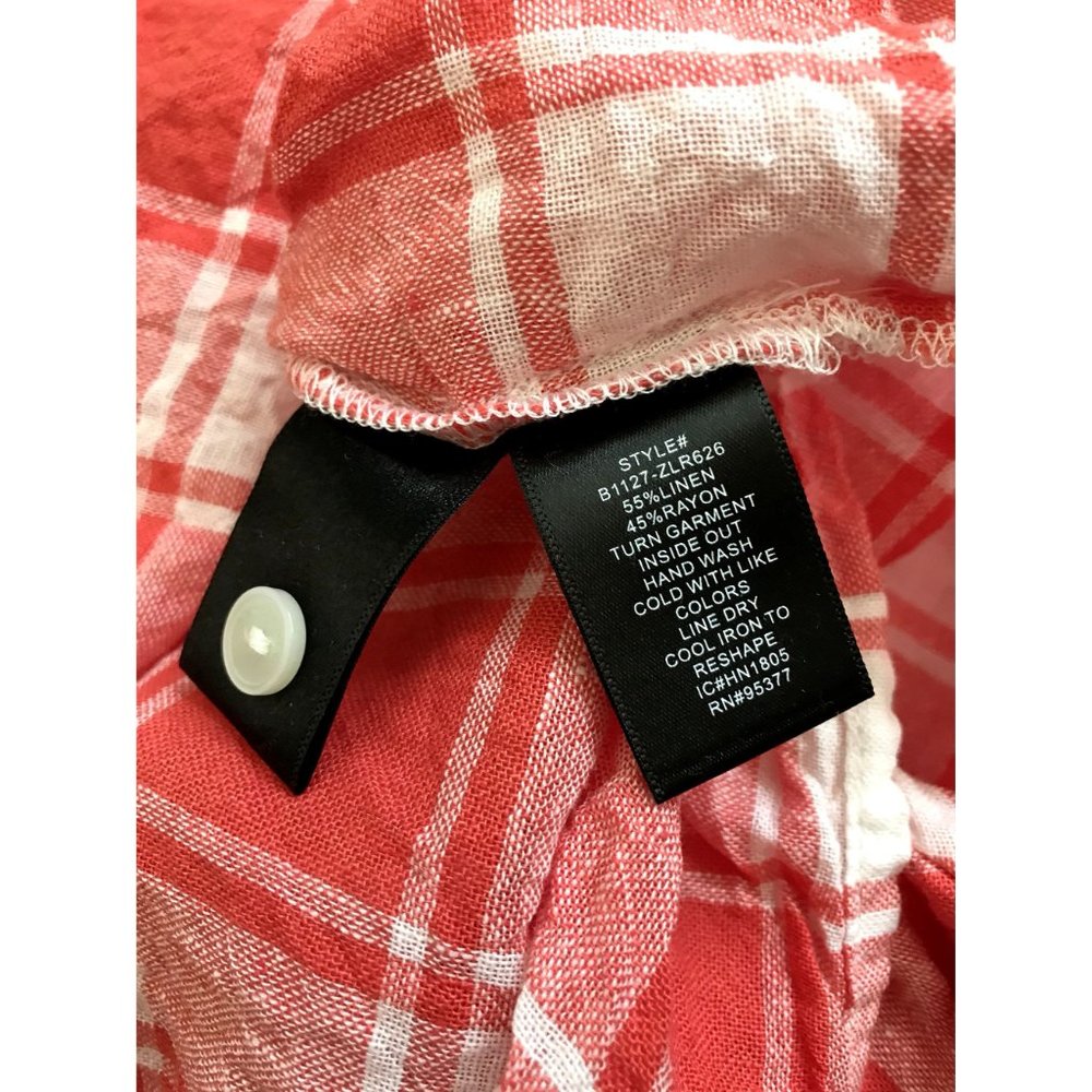 SOLD Sanctuary Plaid Boyfriend Linen Button Front Shirt Size Medium - Picture 6 of 9